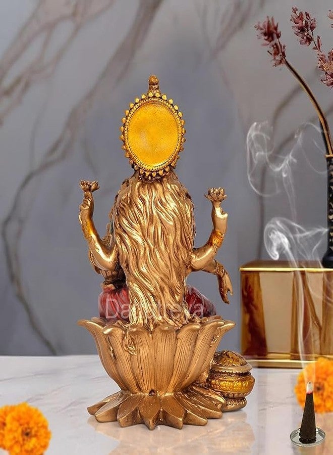 A & S VENTURES Resin MATA Lakshmi Ji Blessing Idol Big Laxmi Murti for Mandir, Diwali, and Prosperity Decoration On Lotus Murti Lakshmi Goddess of Money and Wealth, 10 x 8 Cm, Multicolour - Image 3